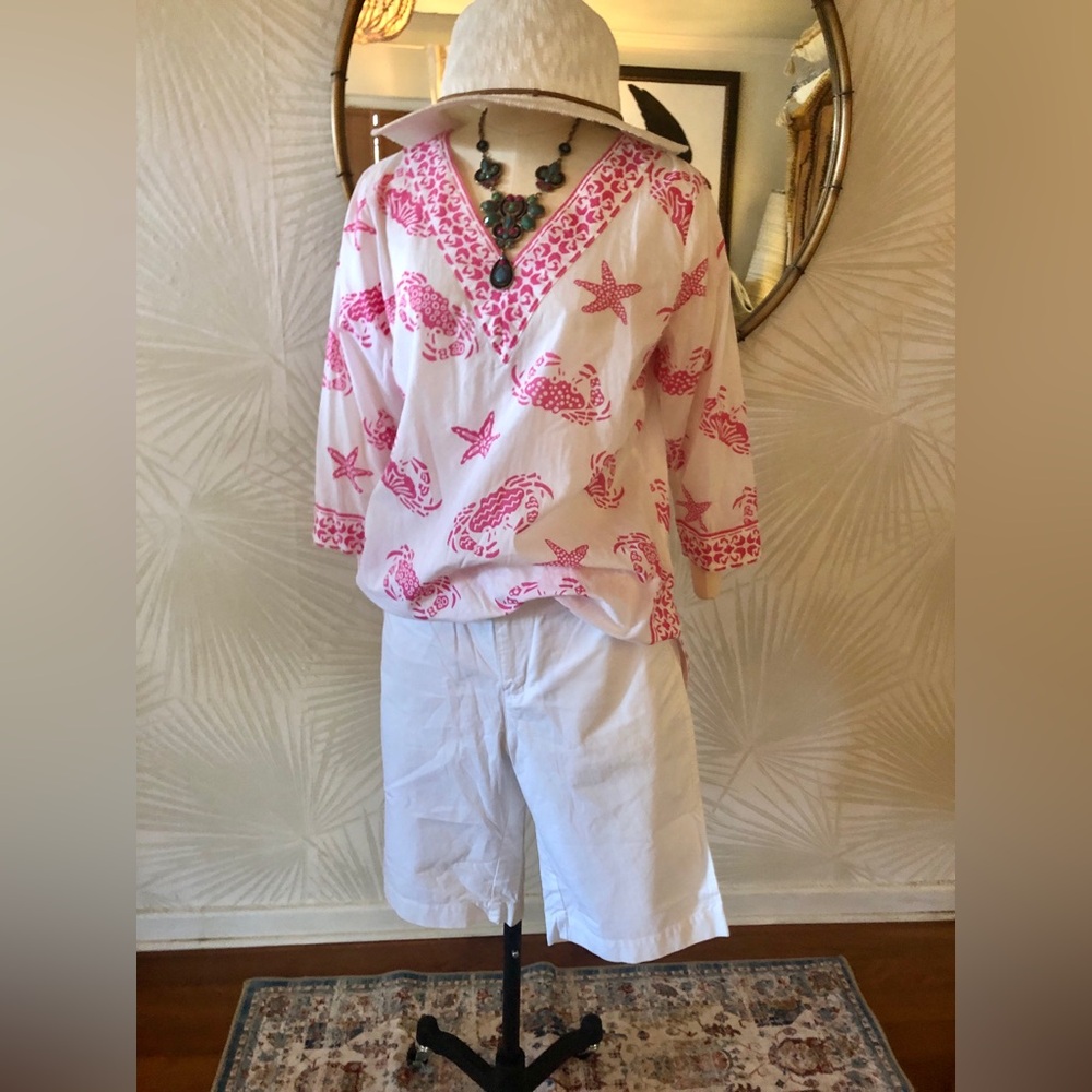Bass Bermuda Shorts, Caribbean Joe Coastal Shirt, White Hat,Free Necklace OUTFIT